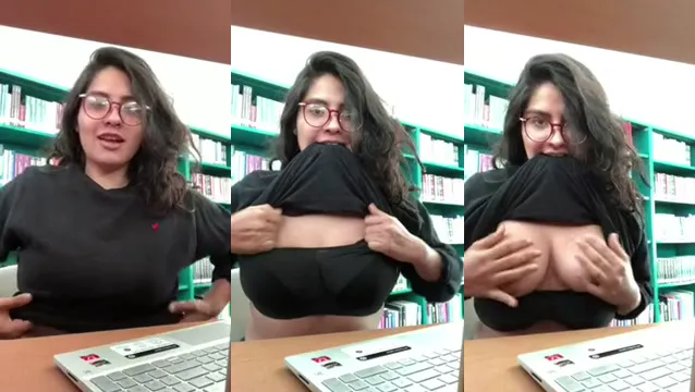 Busty Desi Girl Flashes Massive Boobs in Library Corner