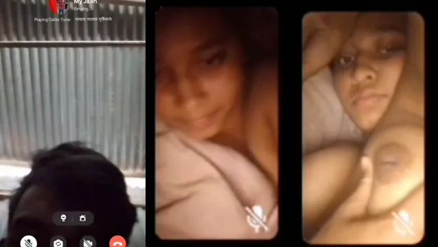 Desi-meisje teast borsten en pussy tijdens videobel met minnaar