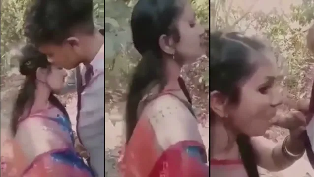 Village Girl in Saree Gets Wild in Jungle with Knee Sucking Action