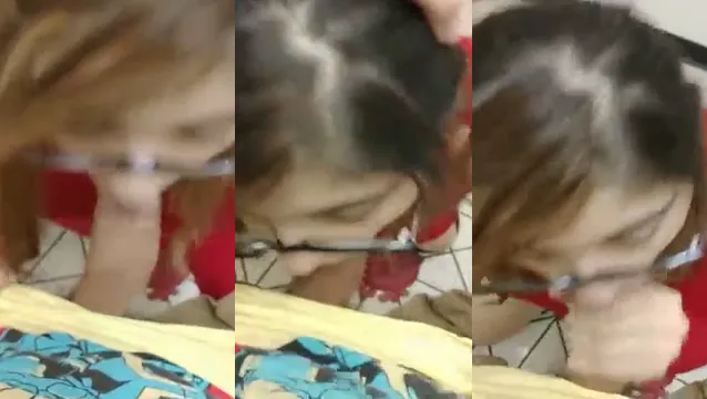 Glasses Girl Gives Secret Mall Bathroom Blowjob to Big Cock