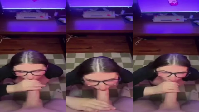Sister in Glasses Gives Brother a Mind-Blowing Blowjob Until He Explodes