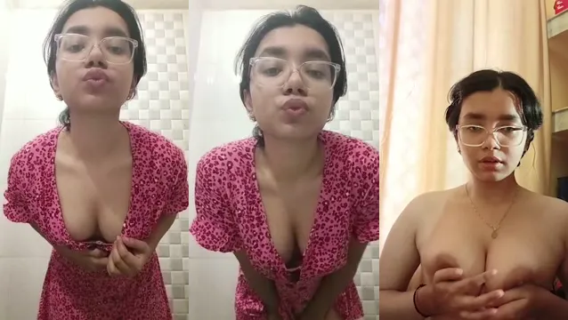 Shy Desi Girl Boobs Press and Tongue Out Live Bathroom Tease