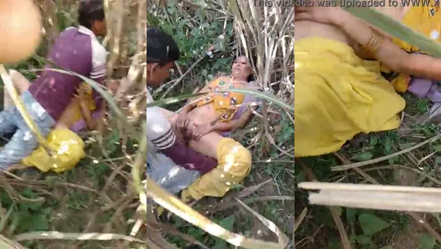 Haryanvi Village Woman Gets Double-Teamed by Two Ruffians in Jungle Threesome