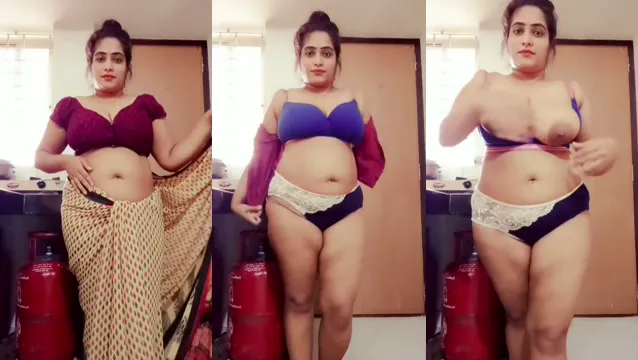 Desi Wife Teases and Strips Her Saree Revealing Full Nude Body