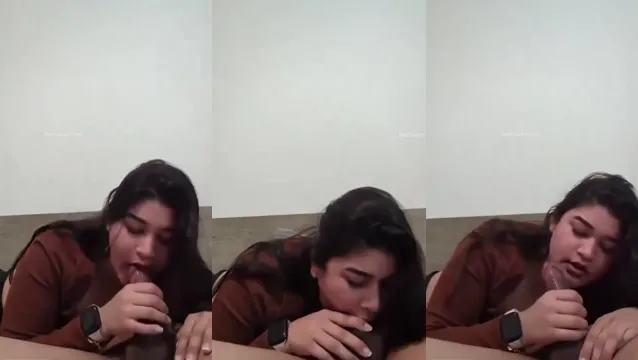 Sensual Desi Girl Two-Handed Blowjob on Thick Cock